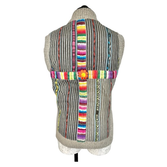 REI Vintage Wool Hippie Vest Zip Front Hand-Sewn On Fabric & Trim  Size Small - Picture 4 of 11